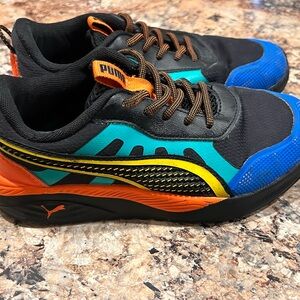 Puma Black and Teal Sneakers with Orange Highlights